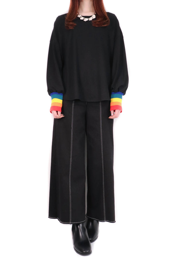 彩虹袖造型設計上衣 (日本布料) - 黑色