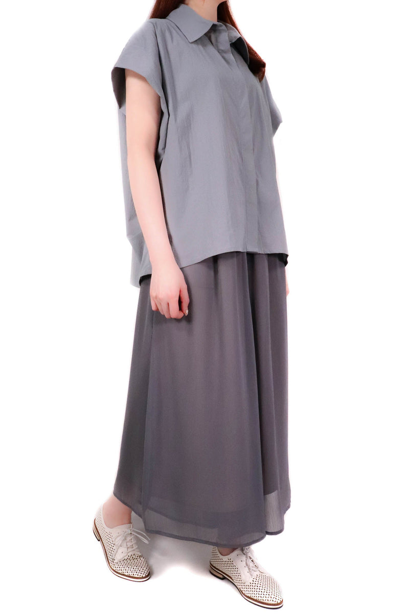 輕薄寬鬆造型裇衫 (日本布料) - 灰色 - Chic Collection