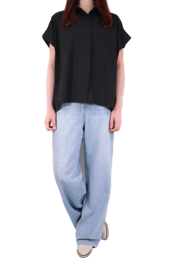 輕薄寬鬆造型裇衫 (日本布料) - 黑色 - Chic Collection