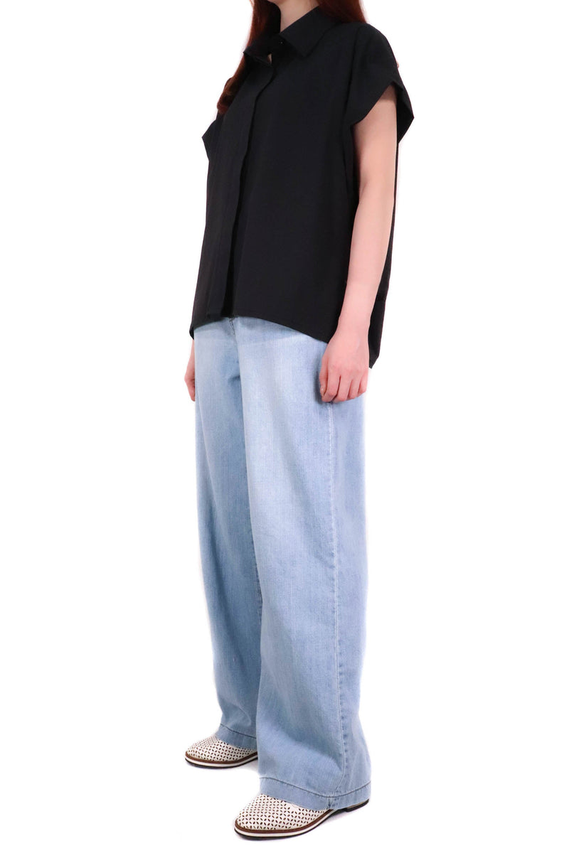 輕薄寬鬆造型裇衫 (日本布料) - 黑色 - Chic Collection