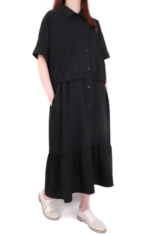 裇衫設計假兩件連身裙 (日本布料) - 黑色 - Chic Collection