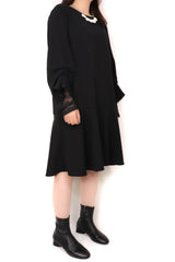 立體層次拼袖雪紡連身裙 - 黑色 - Chic Collection