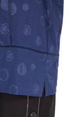 鹽縮圈圈拼鏤空條棉質上衣 (日本布料) - 藍色 - Chic Collection