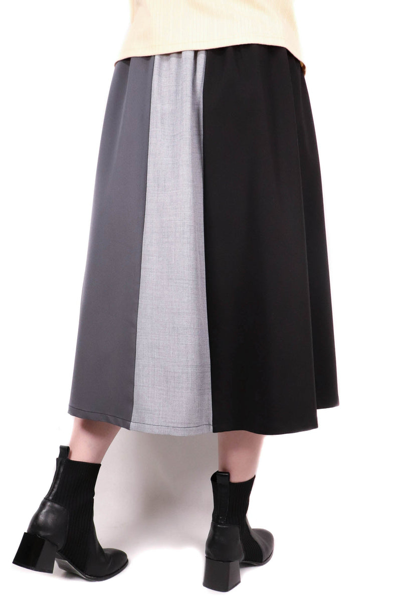 三色接拼半截裙 (日本布料) - 黑色 - Chic Collection