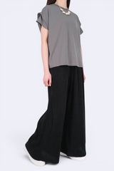 簡約寬鬆造型打摺袖上衣 - 灰色