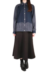 層次波浪接拼恤衫 (日本布料) - 藍色