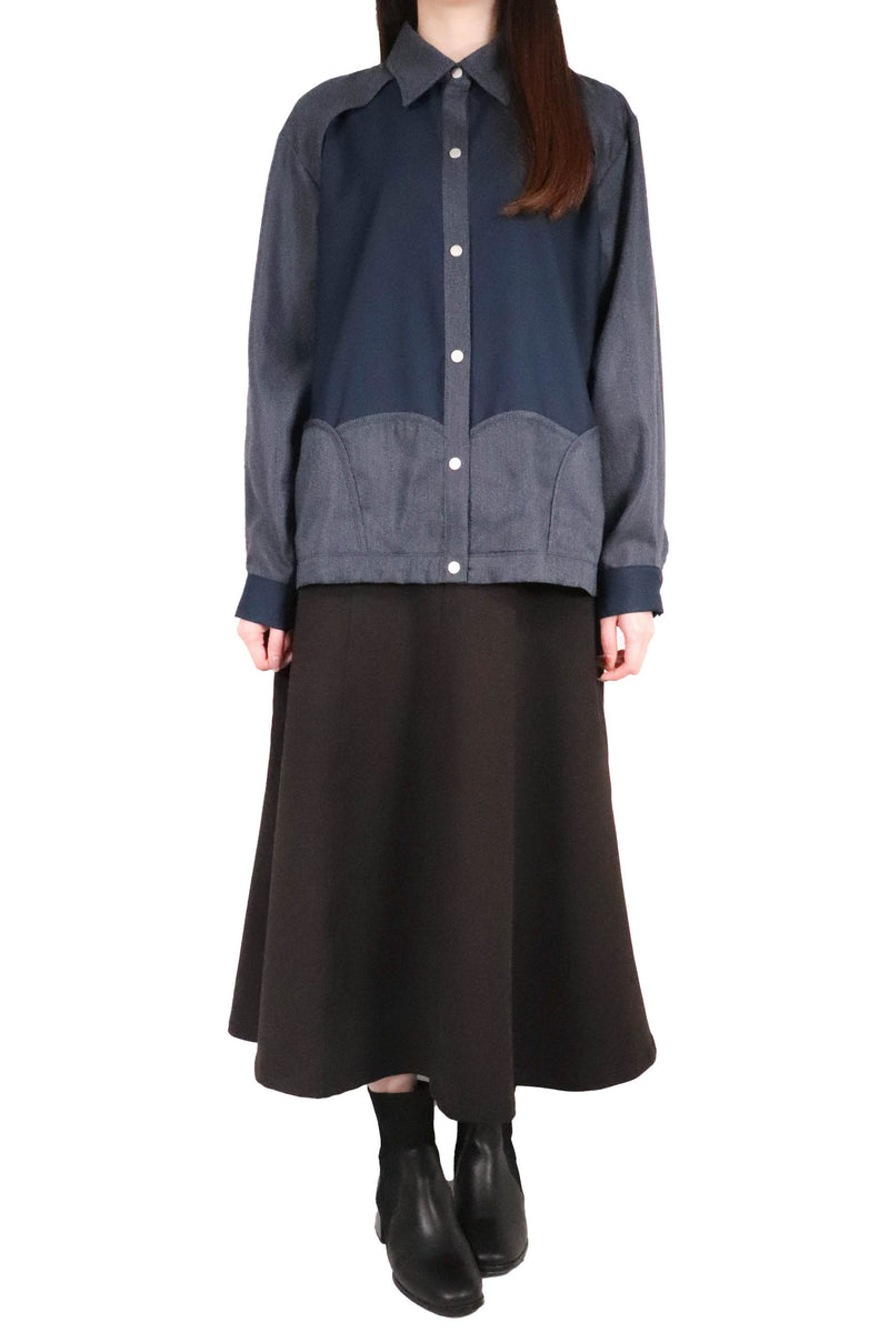 層次波浪接拼恤衫 (日本布料) - 藍色