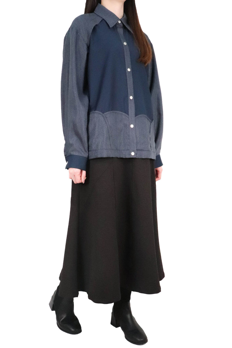 層次波浪接拼恤衫 (日本布料) - 藍色