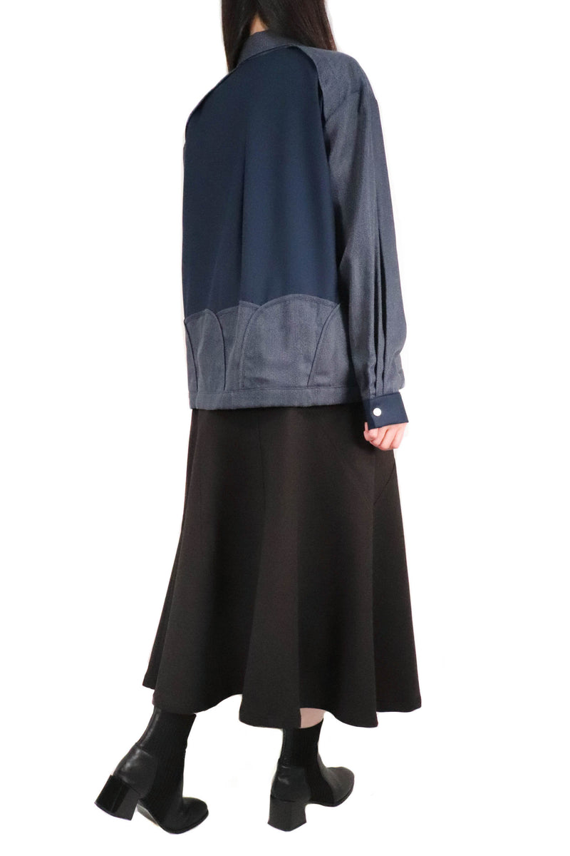 層次波浪接拼恤衫 (日本布料) - 藍色