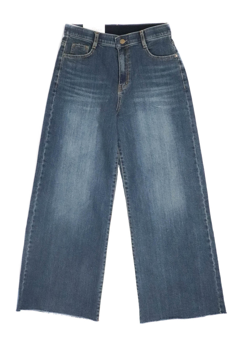 簡約闊腳牛仔褲 - 藍色