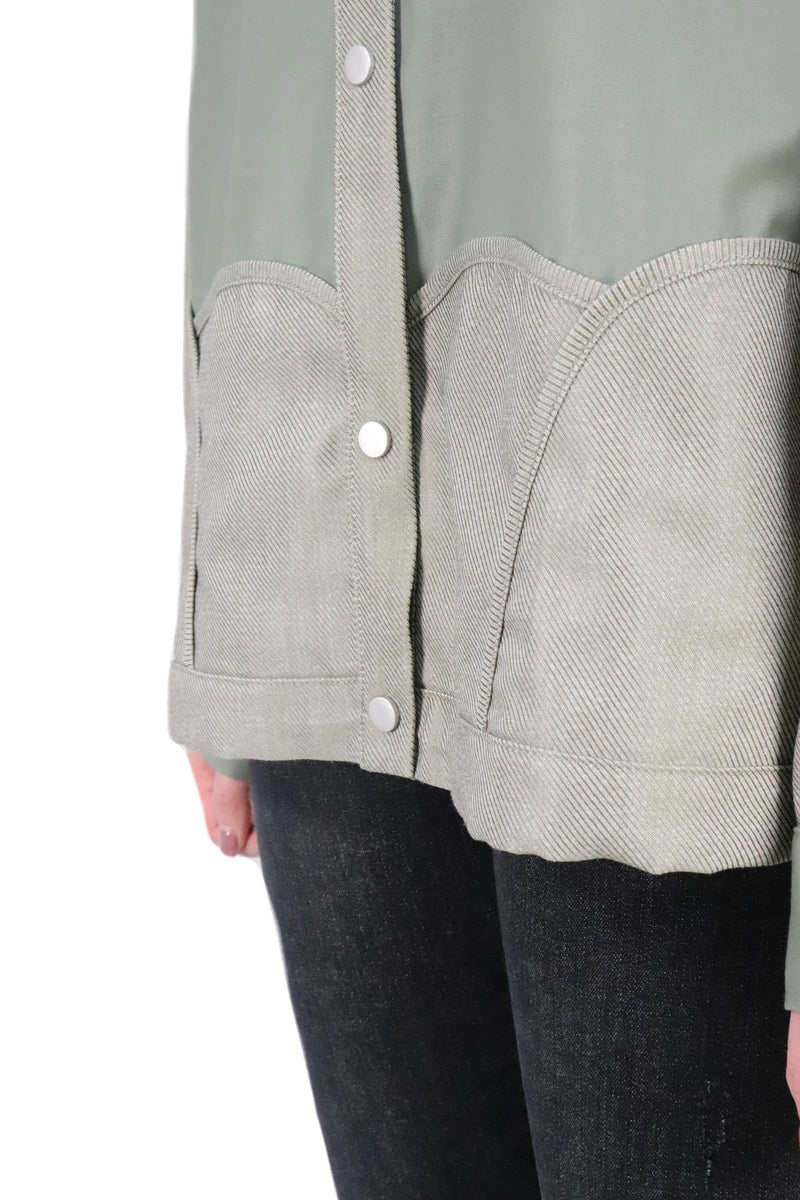 層次波浪接拼恤衫 (日本布料) -  綠色