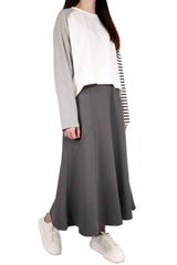 粗幼橫間袖棉質上衣 - 白色