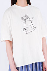 貓貓刺繡竹節棉質上衣 - 白色