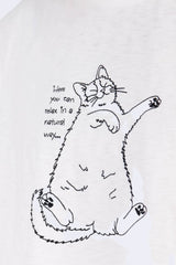 貓貓刺繡竹節棉質上衣 - 白色