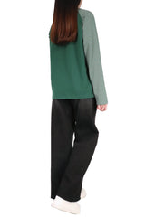 粗幼橫間袖棉質上衣 - 綠色