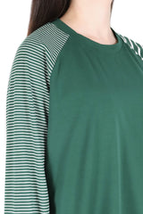 粗幼橫間袖棉質上衣 - 綠色