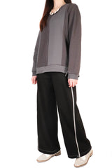 暗紋接拼棉質上衣 - 深灰色