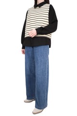 橫間線織接拼假兩件裇衫 (拼日本布料) - 米白色