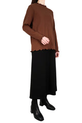 木耳邊棉質上衣 - 啡色