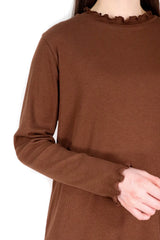 木耳邊棉質上衣 - 啡色