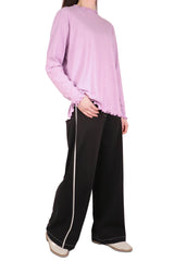 木耳邊棉質上衣 - 紫色