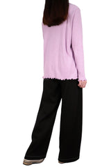 木耳邊棉質上衣 - 紫色