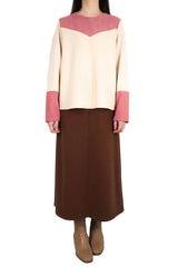 燈芯絨V型接拼上衣 (拼日本布料) - 米色