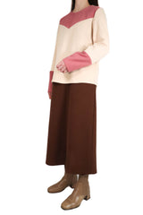 燈芯絨V型接拼上衣 (拼日本布料) - 米色