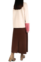 燈芯絨V型接拼上衣 (拼日本布料) - 米色