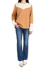 燈芯絨V型接拼上衣 (拼日本布料) - 駝色