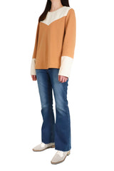 燈芯絨V型接拼上衣 (拼日本布料) - 駝色