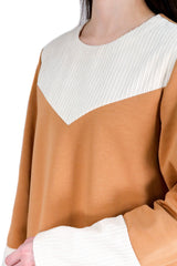 燈芯絨V型接拼上衣 (拼日本布料) - 駝色