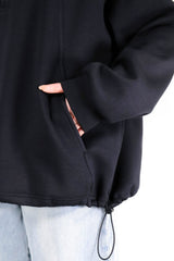 拉鍊立領斜袋混棉上衣 - 深藍色