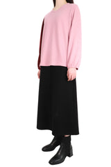 V領單袖拼色暗直紋上衣 - 粉紅色