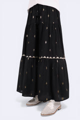 蘇蘇束繩金閃織線半截裙 - 黑色