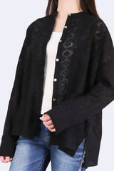 菱形紋側開叉裇衫外套 - 黑色