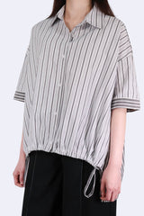 粗幼條子接拼下擺束帶裇衫 (日本布料) - 灰色