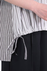 粗幼條子接拼下擺束帶裇衫 (日本布料) - 灰色