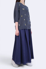 花花刺繡鈕扣針織外套 - 藍色