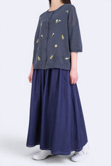 花花刺繡鈕扣針織外套 - 藍色