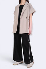 後拼網紗寬鬆背心外套 - 杏色