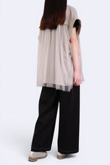 後拼網紗寬鬆背心外套 - 杏色