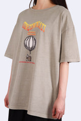 熱氣球印花棉質上衣 - 灰綠色