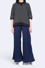 POLO領橫間棉質上衣 - 黑底白間 - Chic Collection