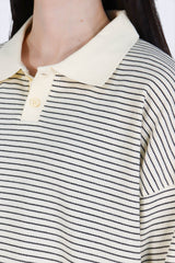 POLO領橫間棉質上衣 - 白底黑間 - Chic Collection