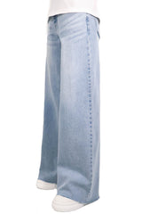 洗水邊牛仔闊褲 - 淺藍色 - Chic Collection