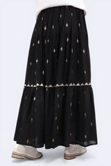 蘇蘇束繩金閃織線半截裙 - 黑色 - Chic Collection