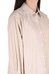 粗幼條子接拼裇衫 - 杏色 - Chic Collection