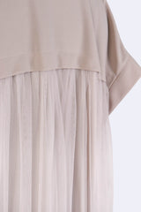 後拼網紗寬鬆背心外套 - 杏色 - Chic Collection