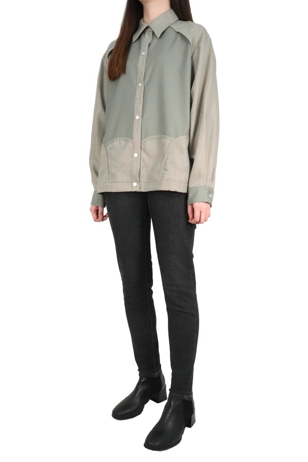 層次波浪接拼恤衫 (日本布料) - 綠色 - Chic Collection